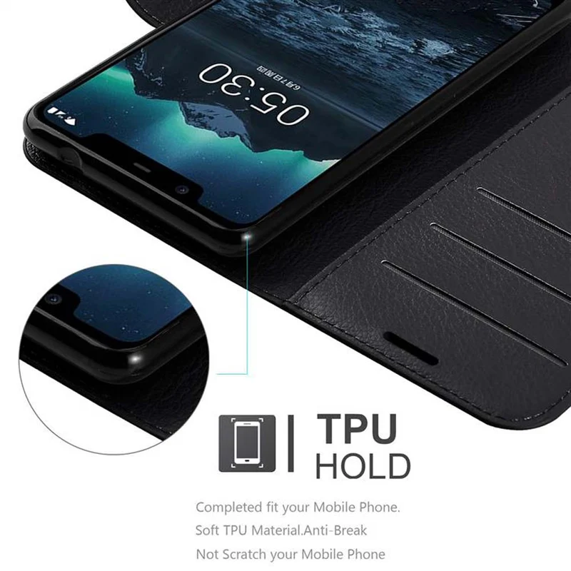 Cadorabo Hülle kompatibel mit Nokia 5,1 Schutzhülle mit Magnetverschluss, Standfunktion und Kartenfach