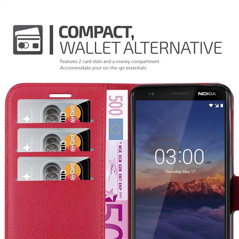 Cadorabo Hülle kompatibel mit Nokia 3,1 Schutzhülle mit Magnetverschluss, Standfunktion und Kartenfach
