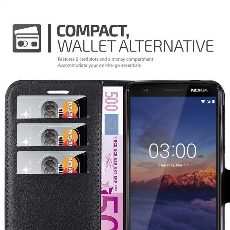 Cadorabo Hülle kompatibel mit Nokia 3,1 Schutzhülle mit Magnetverschluss, Standfunktion und Kartenfach