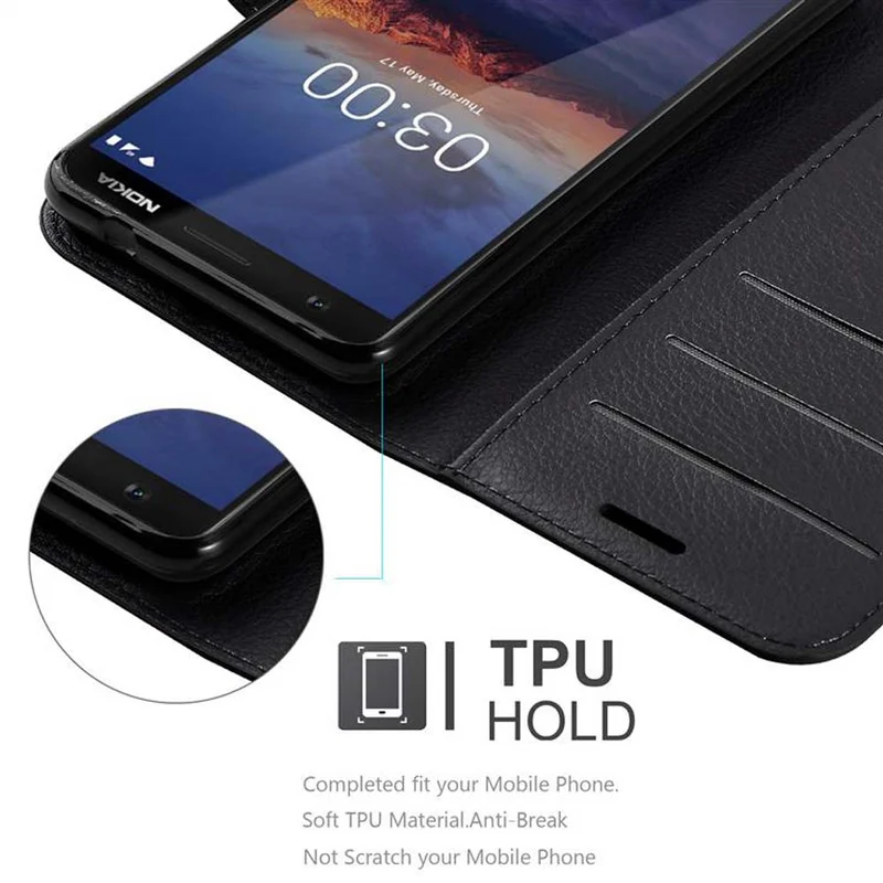 Cadorabo Hülle kompatibel mit Nokia 3,1 Schutzhülle mit Magnetverschluss, Standfunktion und Kartenfach