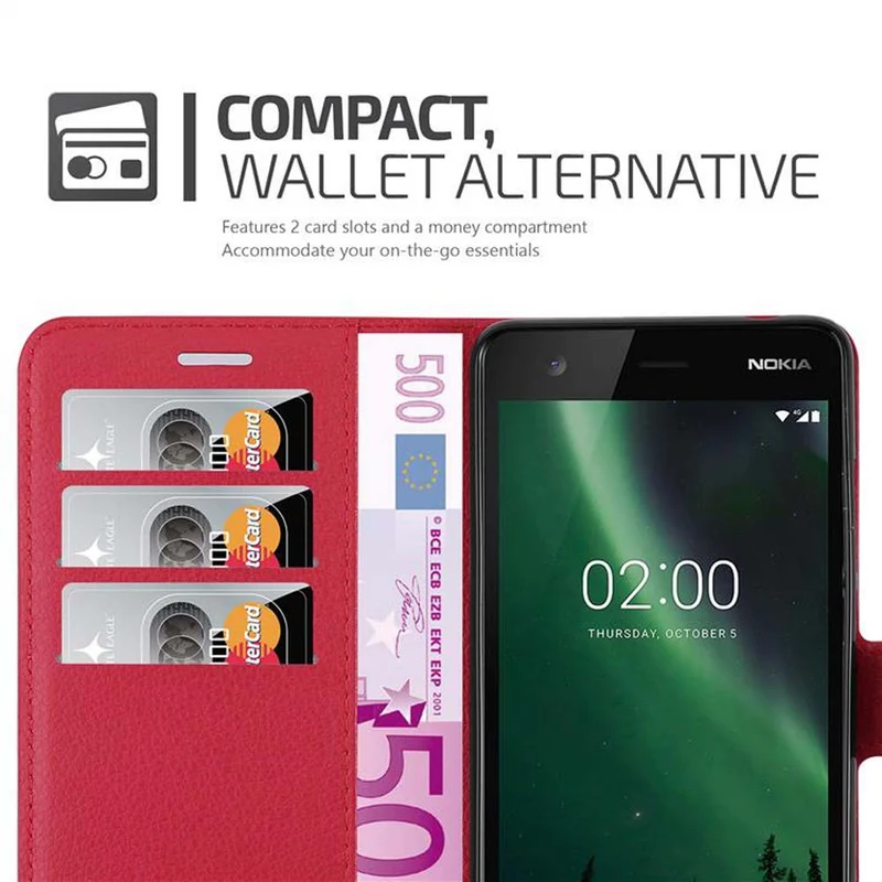 Cadorabo Hülle kompatibel mit Nokia 2,1 Schutzhülle mit Magnetverschluss, Standfunktion und Kartenfach