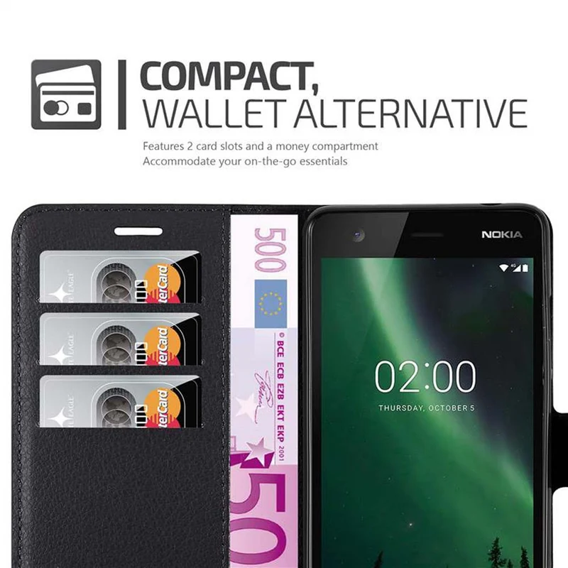 Cadorabo Hülle kompatibel mit Nokia 2,1 Schutzhülle mit Magnetverschluss, Standfunktion und Kartenfach