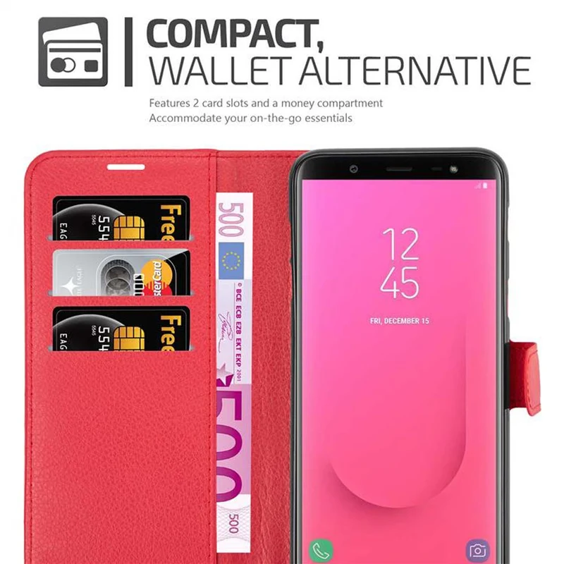 Cadorabo Hülle kompatibel mit Samsung Galaxy J8 2018 Schutzhülle mit Magnetverschluss, Standfunktion und Kartenfach