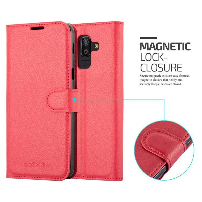 Cadorabo Hülle kompatibel mit Samsung Galaxy J8 2018 Schutzhülle mit Magnetverschluss, Standfunktion und Kartenfach
