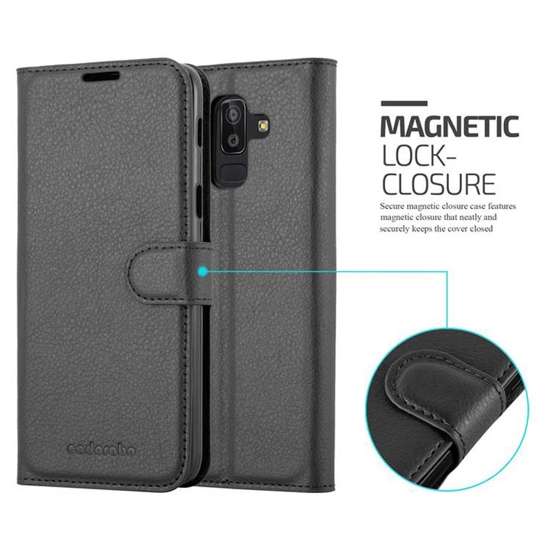 Cadorabo Hülle kompatibel mit Samsung Galaxy J8 2018 Schutzhülle mit Magnetverschluss, Standfunktion und Kartenfach