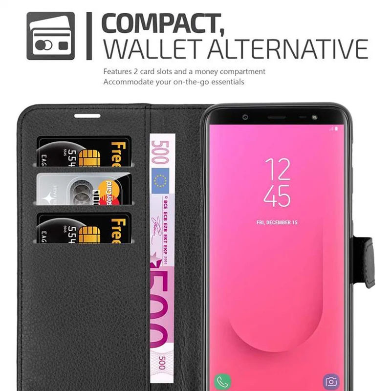 Cadorabo Hülle kompatibel mit Samsung Galaxy J8 2018 Schutzhülle mit Magnetverschluss, Standfunktion und Kartenfach