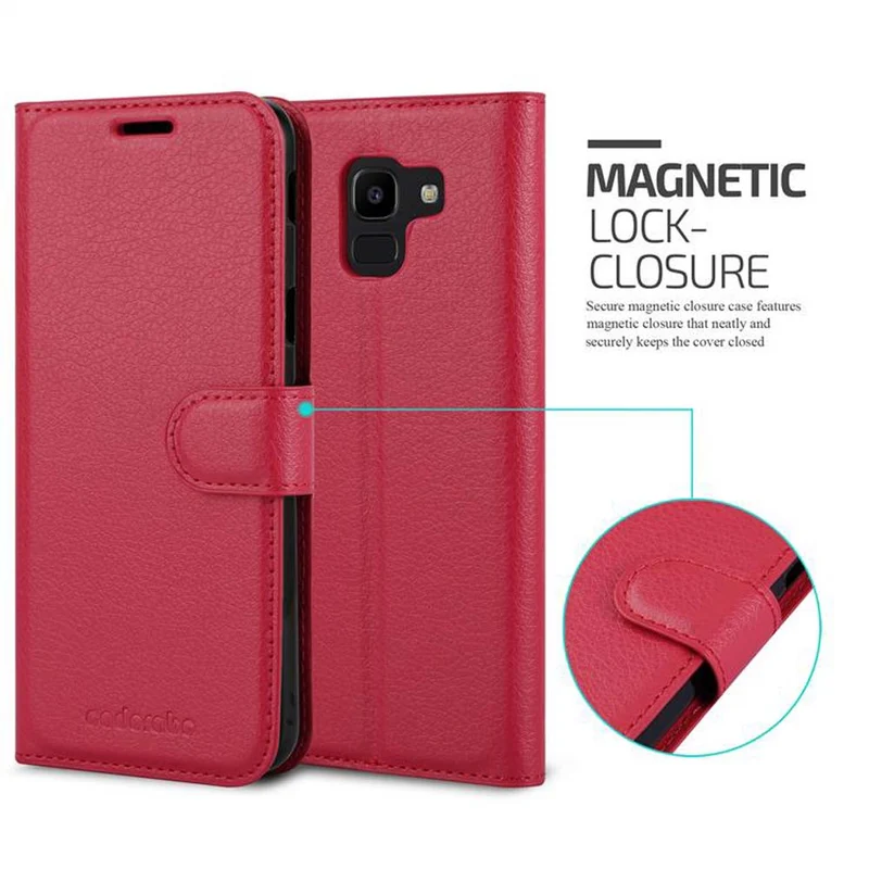 Cadorabo Hülle kompatibel mit Samsung Galaxy J6 2018 Schutzhülle mit Magnetverschluss, Standfunktion und Kartenfach