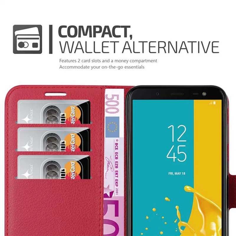 Cadorabo Hülle kompatibel mit Samsung Galaxy J6 2018 Schutzhülle mit Magnetverschluss, Standfunktion und Kartenfach