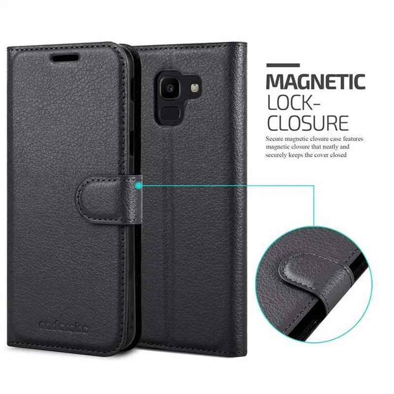 Cadorabo Hülle kompatibel mit Samsung Galaxy J6 2018 Schutzhülle mit Magnetverschluss, Standfunktion und Kartenfach