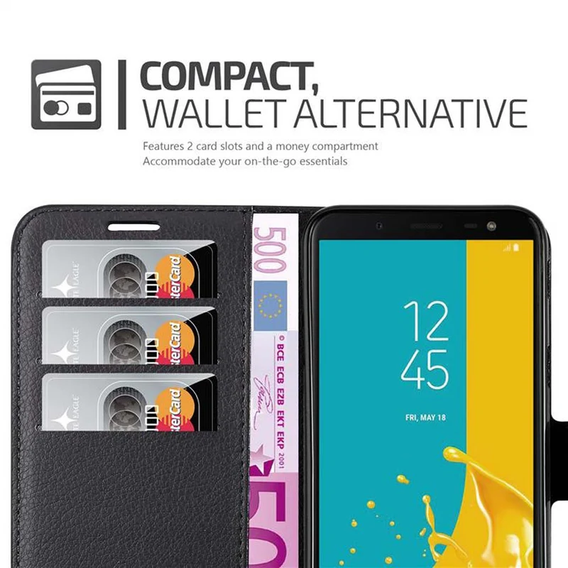 Cadorabo Hülle kompatibel mit Samsung Galaxy J6 2018 Schutzhülle mit Magnetverschluss, Standfunktion und Kartenfach