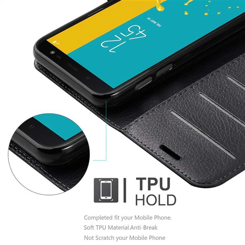 Cadorabo Hülle kompatibel mit Samsung Galaxy J6 2018 Schutzhülle mit Magnetverschluss, Standfunktion und Kartenfach