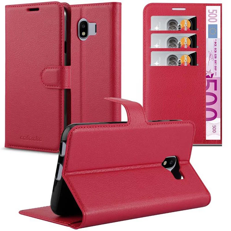 Cadorabo Hülle kompatibel mit Samsung Galaxy J4 2018 Schutzhülle mit Magnetverschluss, Standfunktion und Kartenfach