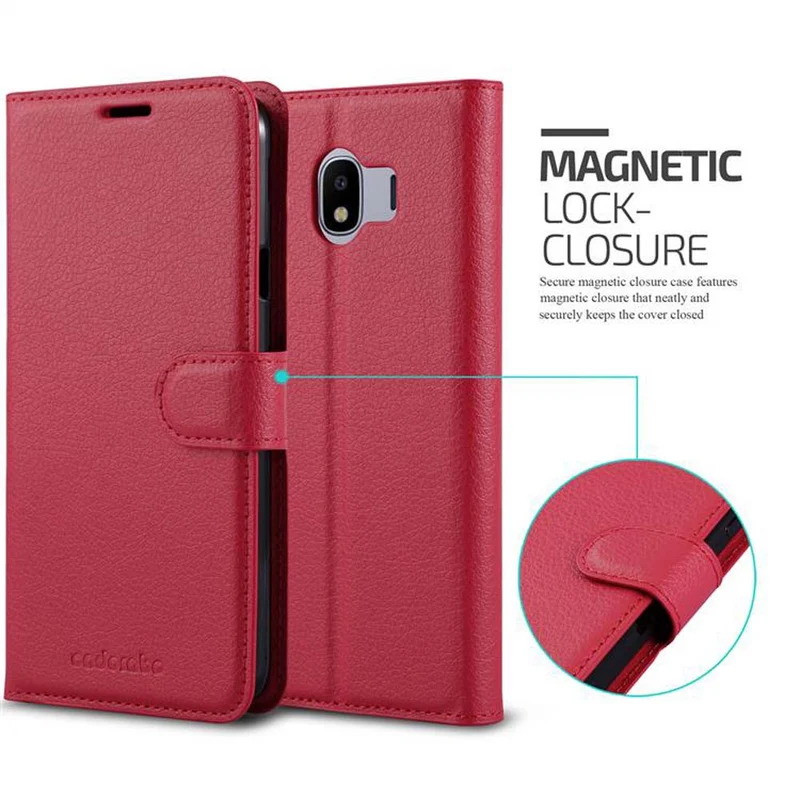 Cadorabo Hülle kompatibel mit Samsung Galaxy J4 2018 Schutzhülle mit Magnetverschluss, Standfunktion und Kartenfach