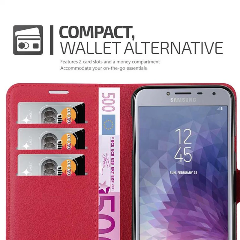 Cadorabo Hülle kompatibel mit Samsung Galaxy J4 2018 Schutzhülle mit Magnetverschluss, Standfunktion und Kartenfach