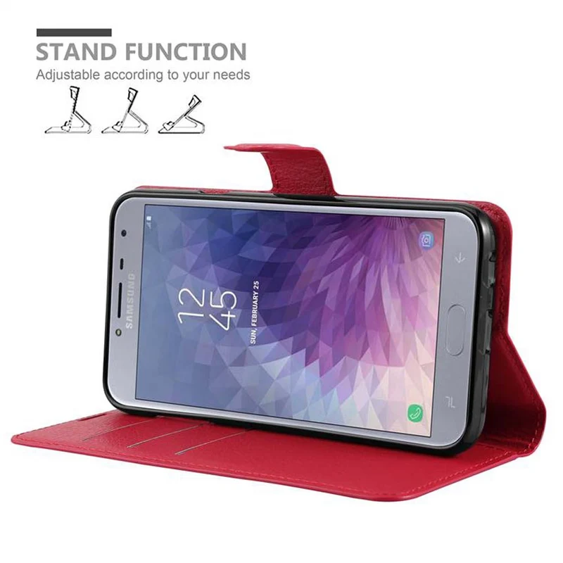 Cadorabo Hülle kompatibel mit Samsung Galaxy J4 2018 Schutzhülle mit Magnetverschluss, Standfunktion und Kartenfach