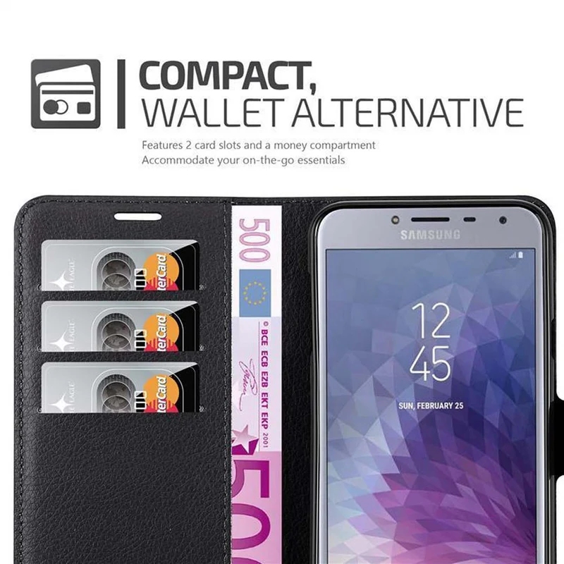 Cadorabo Hülle kompatibel mit Samsung Galaxy J4 2018 Schutzhülle mit Magnetverschluss, Standfunktion und Kartenfach