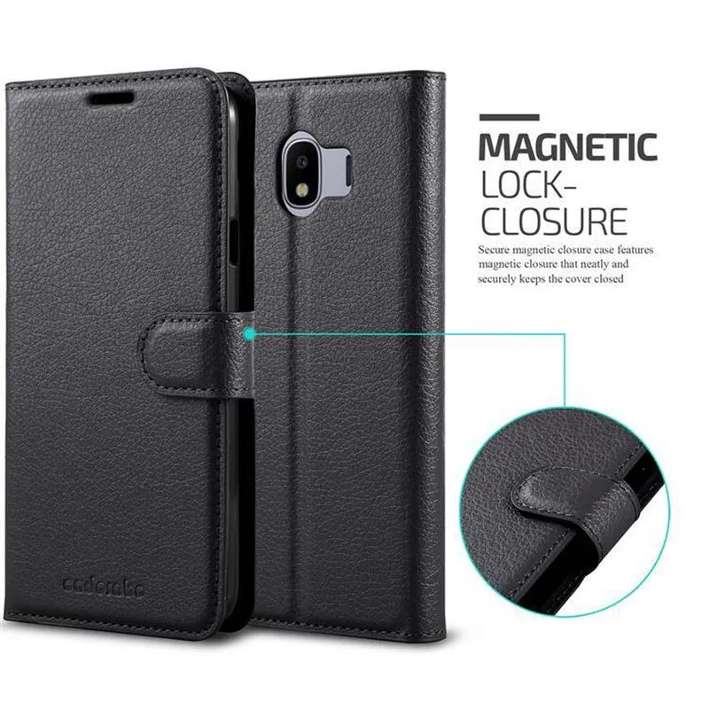 Cadorabo Hülle kompatibel mit Samsung Galaxy J4 2018 Schutzhülle mit Magnetverschluss, Standfunktion und Kartenfach