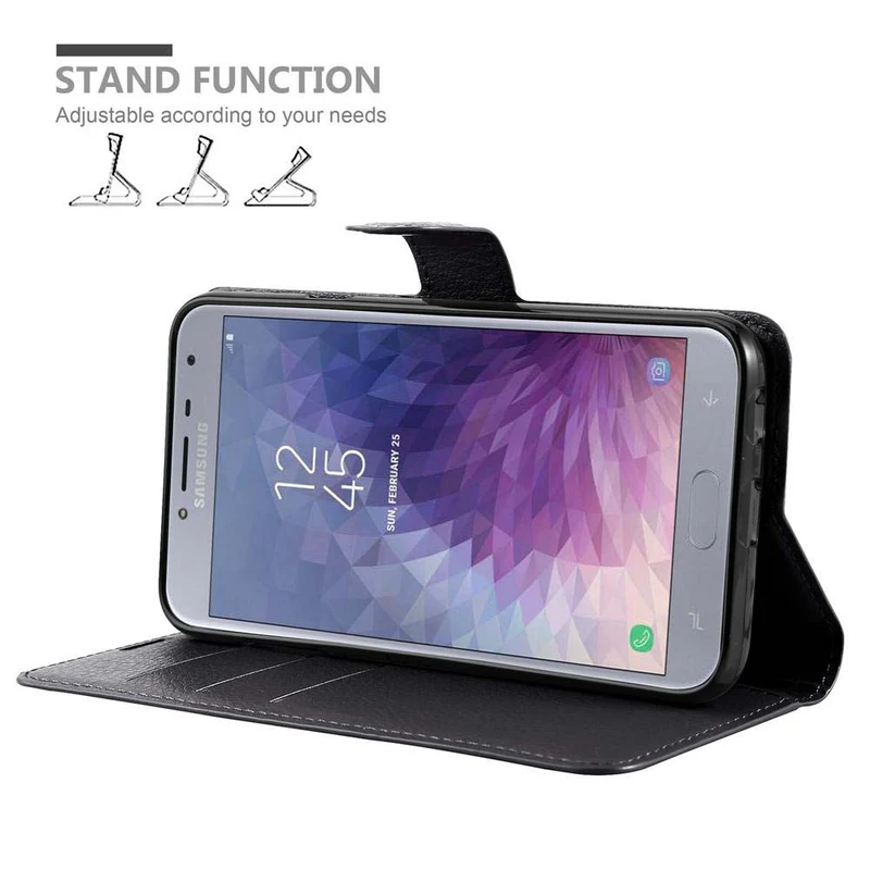 Cadorabo Hülle kompatibel mit Samsung Galaxy J4 2018 Schutzhülle mit Magnetverschluss, Standfunktion und Kartenfach