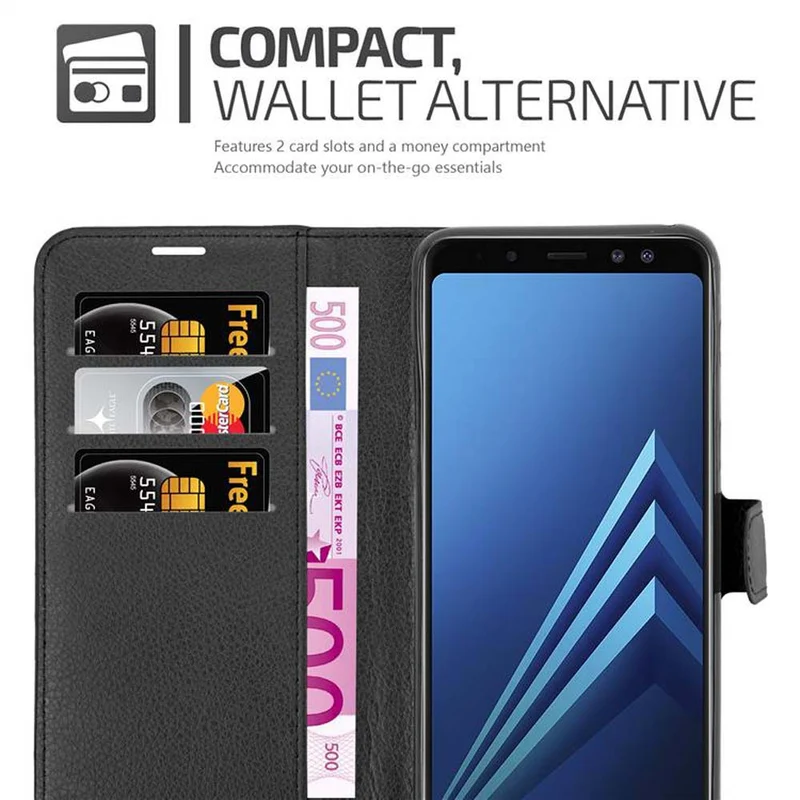 Cadorabo Hülle kompatibel mit Samsung Galaxy A8 2018 Schutzhülle mit Magnetverschluss, Standfunktion und Kartenfach