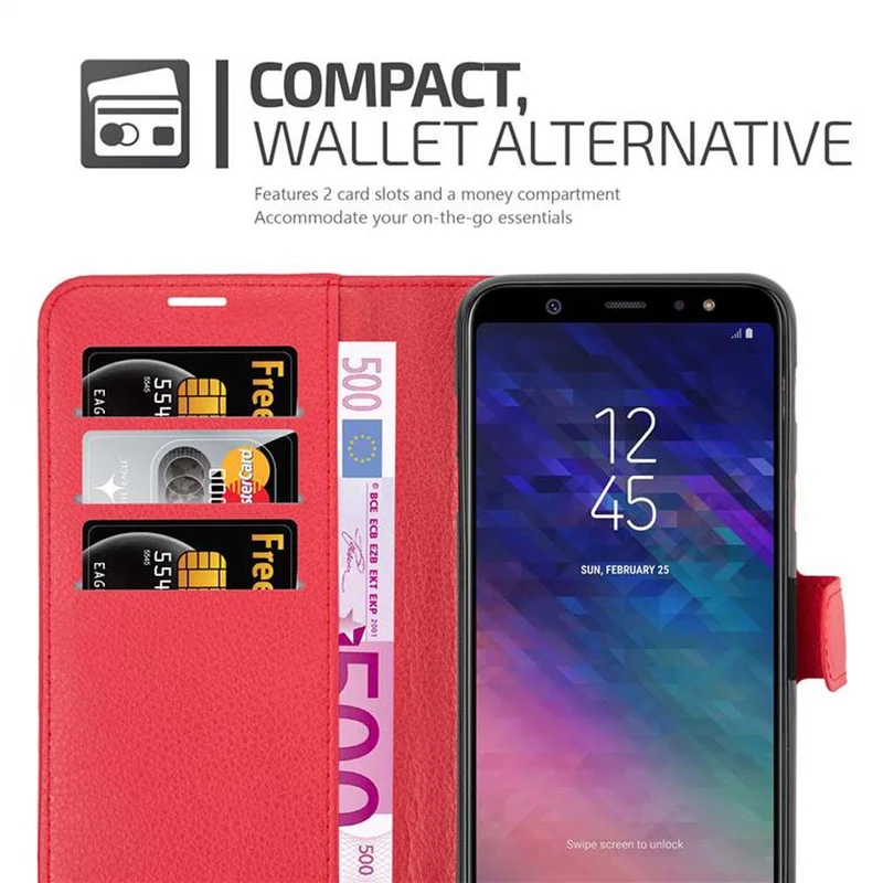 Cadorabo Hülle kompatibel mit Samsung Galaxy A6 PLUS 2018 Schutzhülle mit Magnetverschluss, Standfunktion und Kartenfach