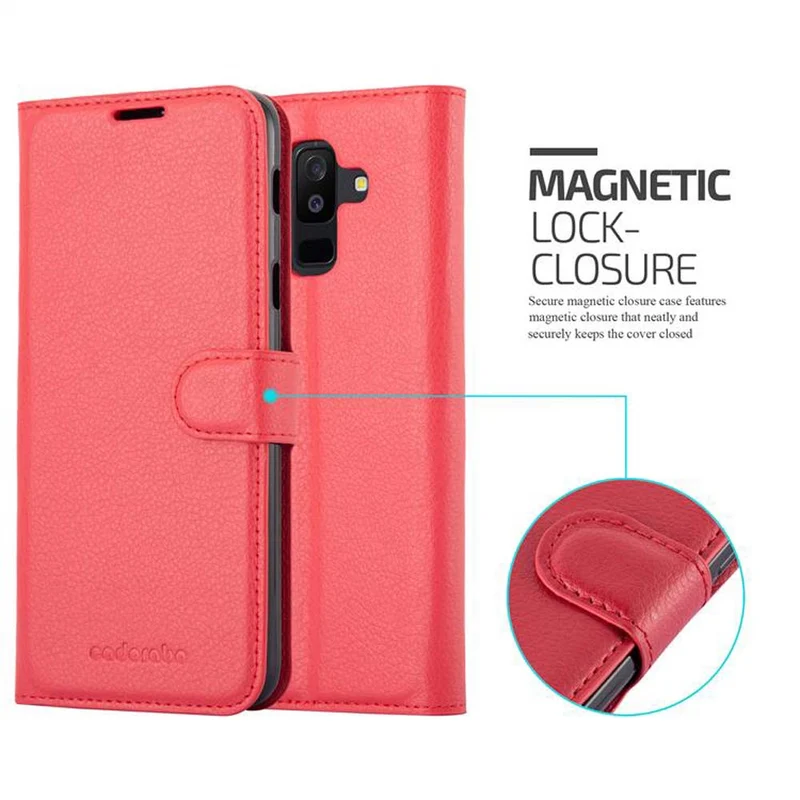 Cadorabo Hülle kompatibel mit Samsung Galaxy A6 PLUS 2018 Schutzhülle mit Magnetverschluss, Standfunktion und Kartenfach