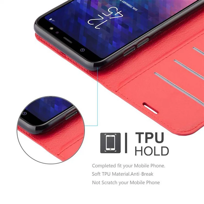 Cadorabo Hülle kompatibel mit Samsung Galaxy A6 PLUS 2018 Schutzhülle mit Magnetverschluss, Standfunktion und Kartenfach