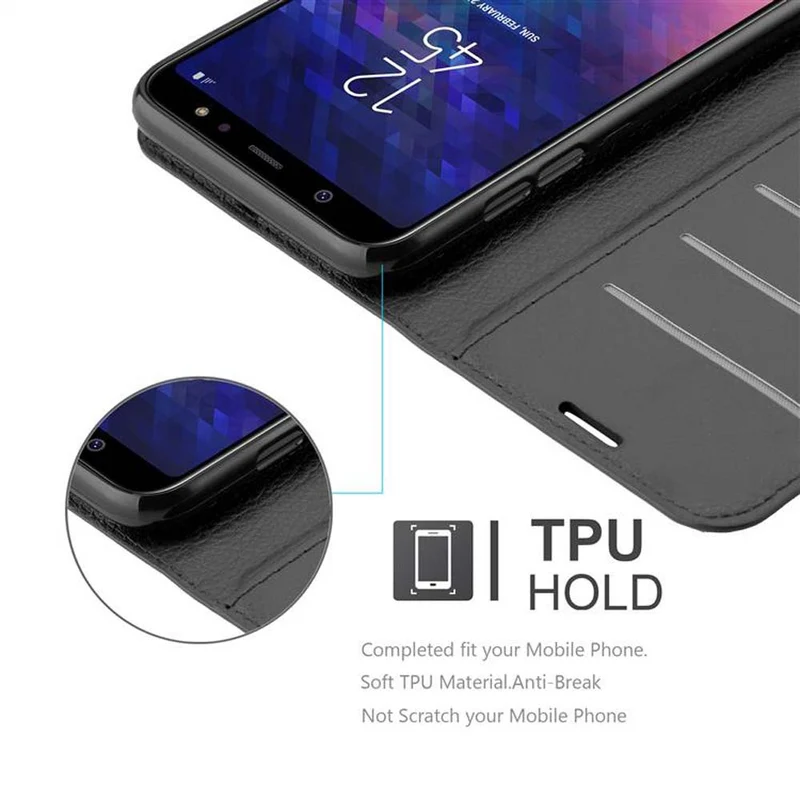 Cadorabo Hülle kompatibel mit Samsung Galaxy A6 PLUS 2018 Schutzhülle mit Magnetverschluss, Standfunktion und Kartenfach