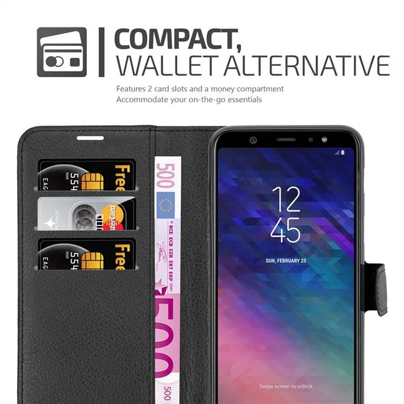 Cadorabo Hülle kompatibel mit Samsung Galaxy A6 PLUS 2018 Schutzhülle mit Magnetverschluss, Standfunktion und Kartenfach