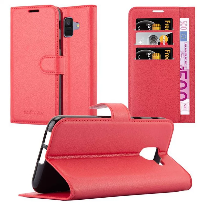 Cadorabo Hülle kompatibel mit Samsung Galaxy A6 2018 Schutzhülle mit Magnetverschluss, Standfunktion und Kartenfach