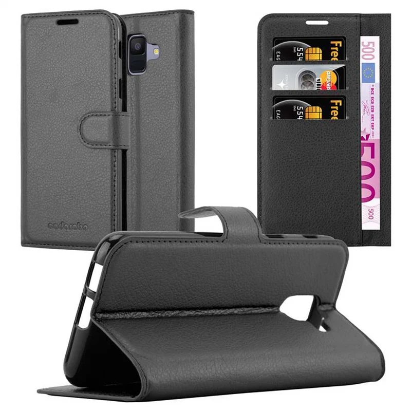 Cadorabo Hülle kompatibel mit Samsung Galaxy A6 2018 Schutzhülle mit Magnetverschluss, Standfunktion und Kartenfach
