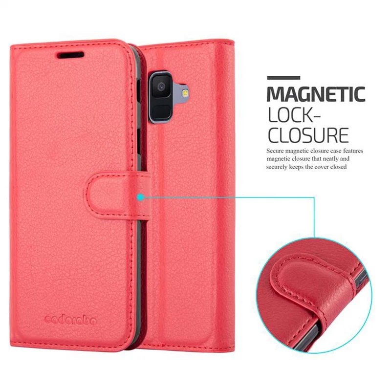 Cadorabo Hülle kompatibel mit Samsung Galaxy A6 2018 Schutzhülle mit Magnetverschluss, Standfunktion und Kartenfach