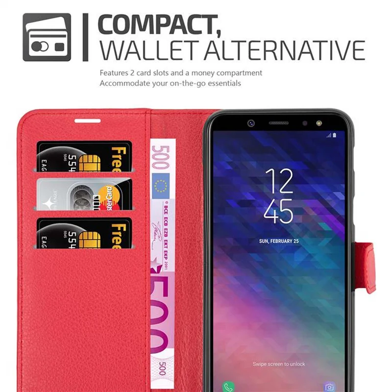Cadorabo Hülle kompatibel mit Samsung Galaxy A6 2018 Schutzhülle mit Magnetverschluss, Standfunktion und Kartenfach
