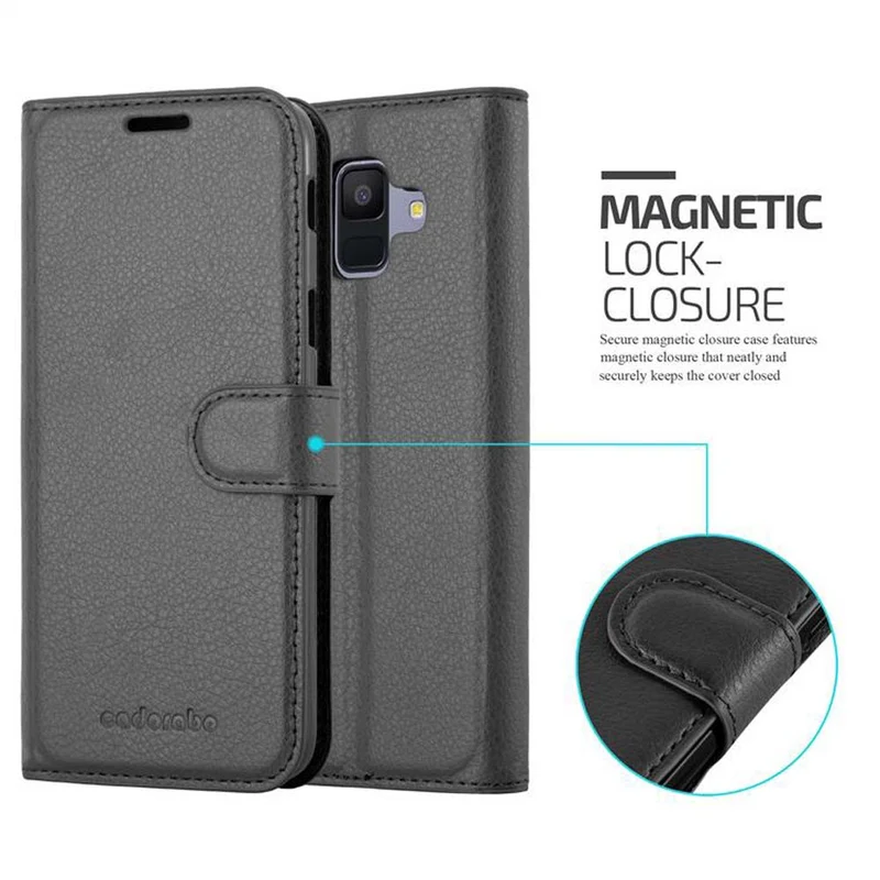 Cadorabo Hülle kompatibel mit Samsung Galaxy A6 2018 Schutzhülle mit Magnetverschluss, Standfunktion und Kartenfach