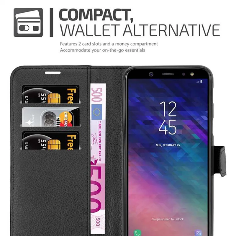 Cadorabo Hülle kompatibel mit Samsung Galaxy A6 2018 Schutzhülle mit Magnetverschluss, Standfunktion und Kartenfach
