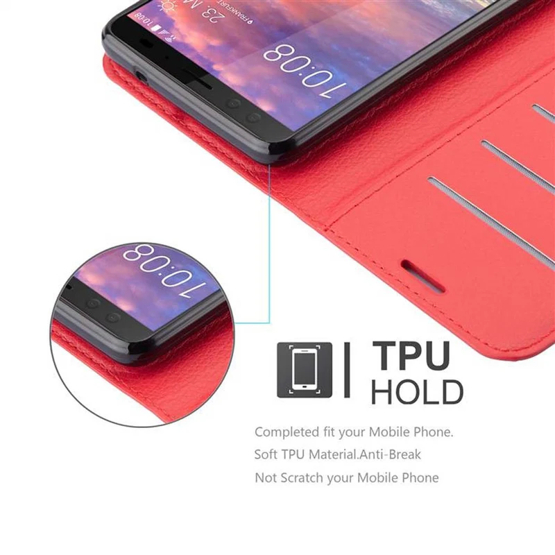 Cadorabo Hülle kompatibel mit HTC U12 PLUS Schutzhülle mit Magnetverschluss, Standfunktion und Kartenfach