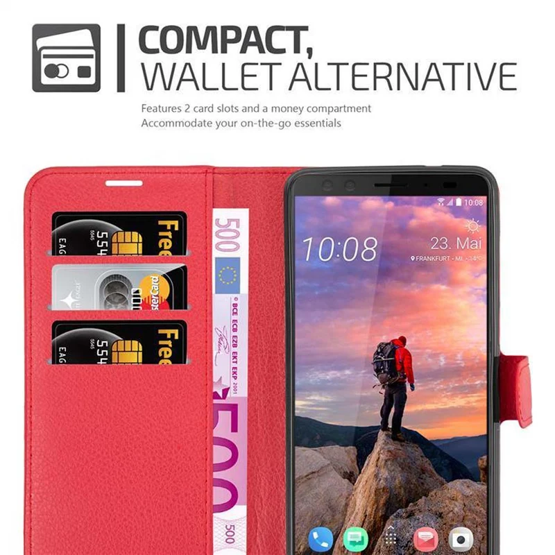 Cadorabo Hülle kompatibel mit HTC U12 PLUS Schutzhülle mit Magnetverschluss, Standfunktion und Kartenfach
