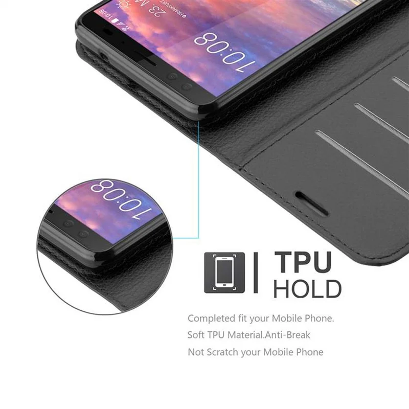 Cadorabo Hülle kompatibel mit HTC U12 PLUS Schutzhülle mit Magnetverschluss, Standfunktion und Kartenfach