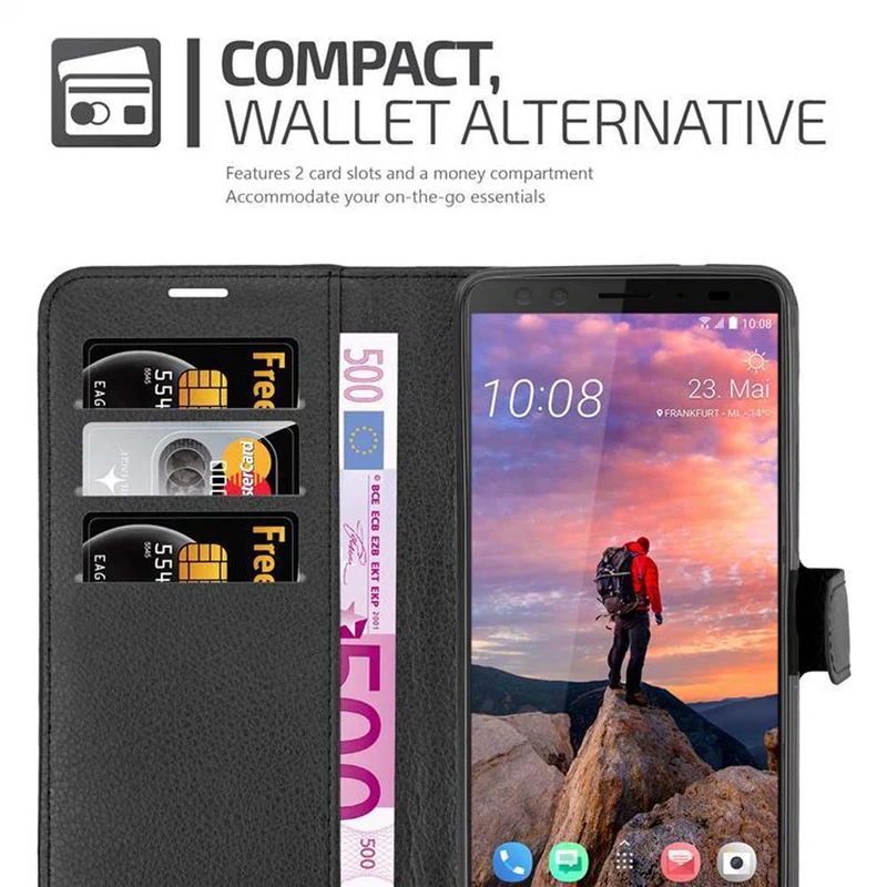 Cadorabo Hülle kompatibel mit HTC U12 PLUS Schutzhülle mit Magnetverschluss, Standfunktion und Kartenfach