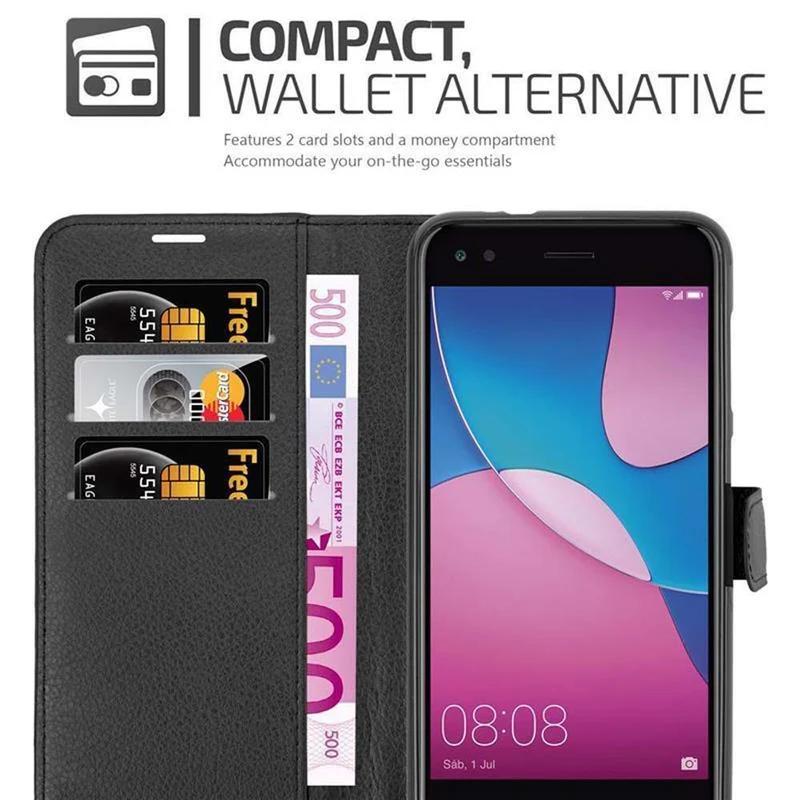 Cadorabo Hülle kompatibel mit Huawei Enjoy 7 Schutzhülle mit Magnetverschluss, Standfunktion und Kartenfach