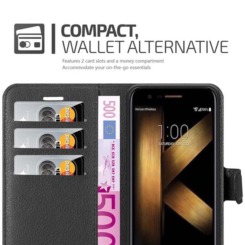 Cadorabo Hülle kompatibel mit LG K20 Schutzhülle mit Magnetverschluss, Standfunktion und Kartenfach