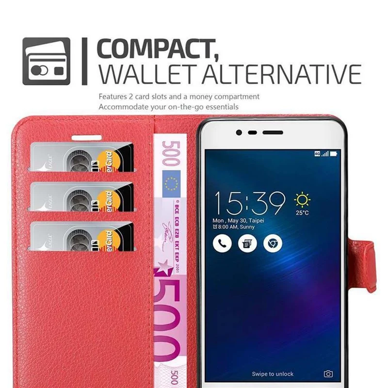 Cadorabo Hülle kompatibel mit Asus ZenFone 3 MAX (5.2 Zoll) Schutzhülle mit Magnetverschluss, Standfunktion und Kartenfach