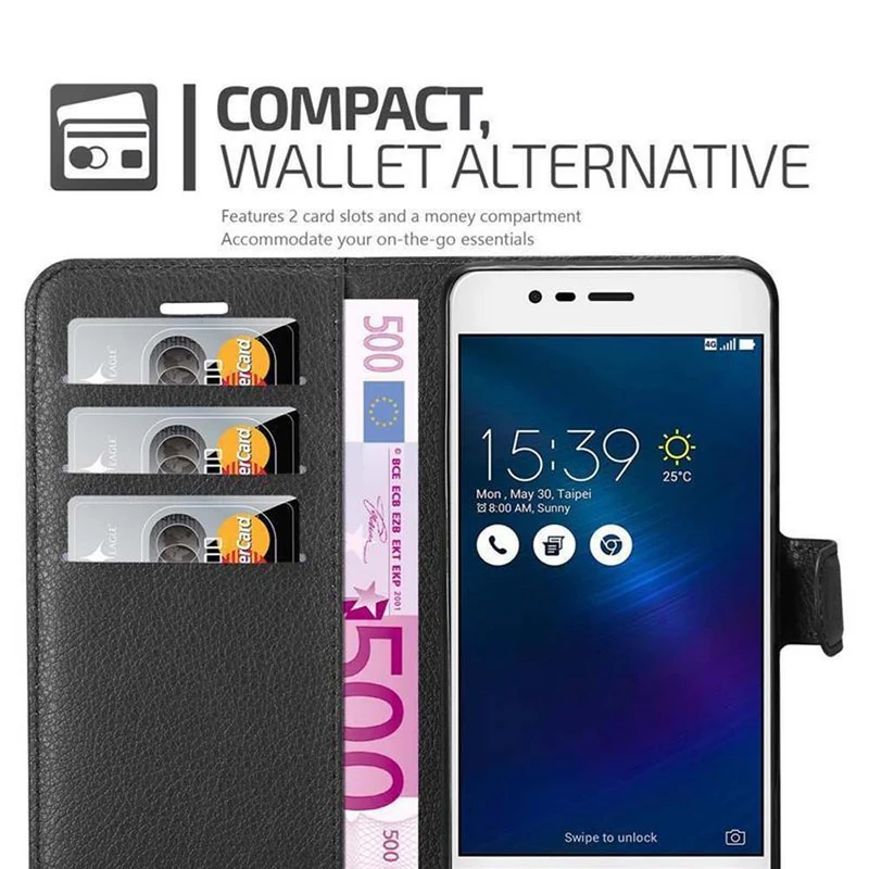 Cadorabo Hülle kompatibel mit Asus ZenFone 3 MAX (5.2 Zoll) Schutzhülle mit Magnetverschluss, Standfunktion und Kartenfach