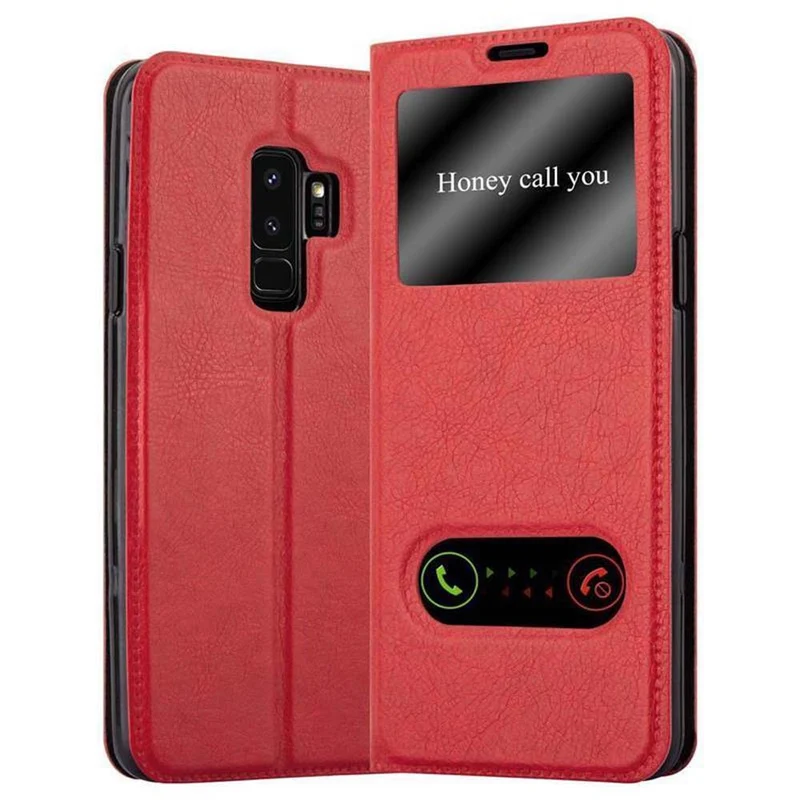 Cadorabo Hülle kompatibel mit Samsung Galaxy S9 PLUS Schutzhülle mit Magnetverschluss, Standfunktion und 2 Sichtfenstern