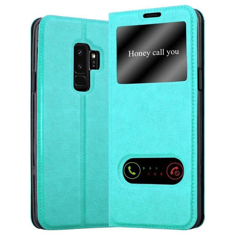 Cadorabo Hülle kompatibel mit Samsung Galaxy S9 PLUS Schutzhülle mit Magnetverschluss, Standfunktion und 2 Sichtfenstern
