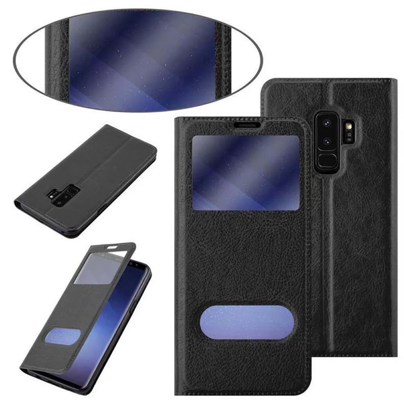 Cadorabo Hülle kompatibel mit Samsung Galaxy S9 PLUS Schutzhülle mit Magnetverschluss, Standfunktion und 2 Sichtfenstern