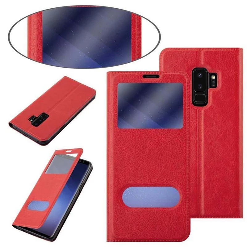 Cadorabo Hülle kompatibel mit Samsung Galaxy S9 PLUS Schutzhülle mit Magnetverschluss, Standfunktion und 2 Sichtfenstern