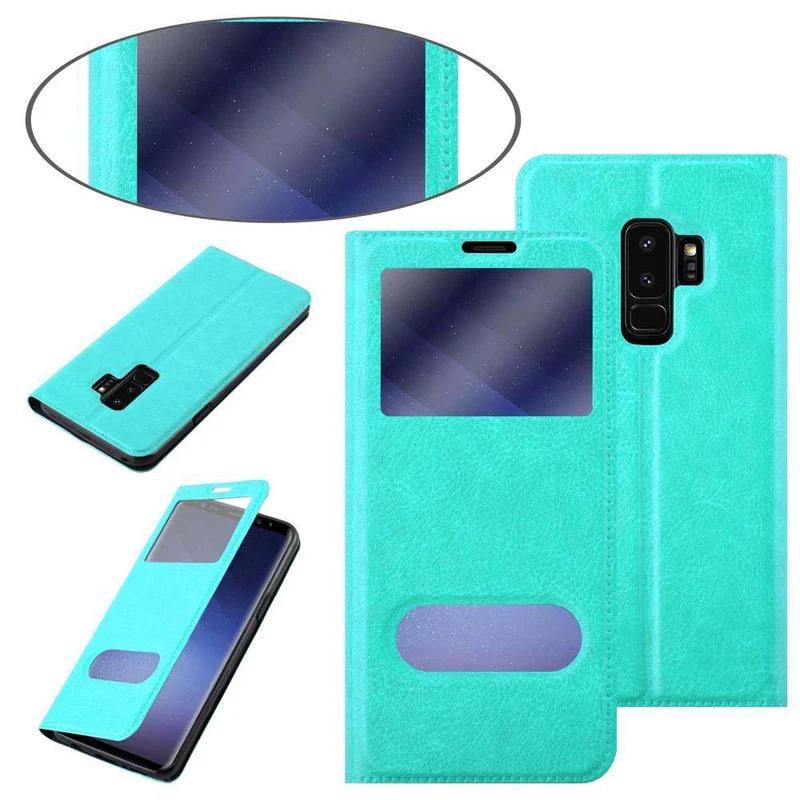 Cadorabo Hülle kompatibel mit Samsung Galaxy S9 PLUS Schutzhülle mit Magnetverschluss, Standfunktion und 2 Sichtfenstern