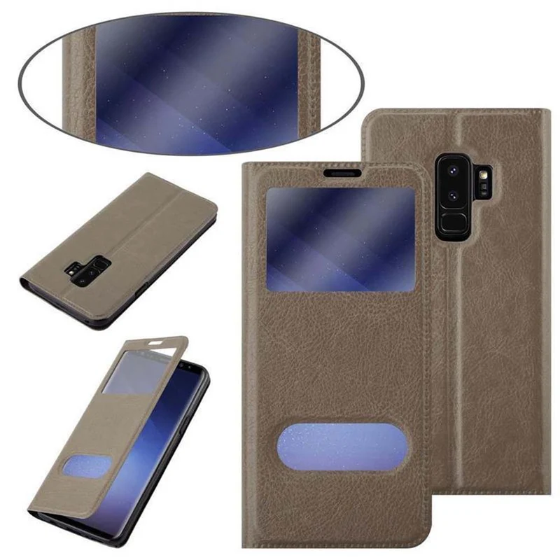 Cadorabo Hülle kompatibel mit Samsung Galaxy S9 PLUS Schutzhülle mit Magnetverschluss, Standfunktion und 2 Sichtfenstern