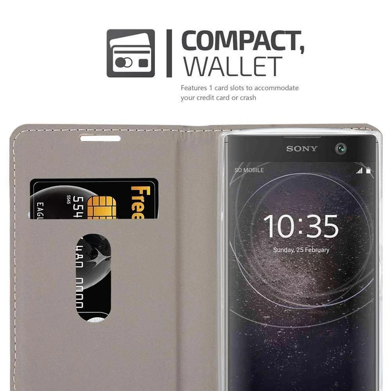 Cadorabo Hülle kompatibel mit Sony Xperia XA2 Schutzhülle mit Magnetverschluss, Standfunktion und Kartenfach