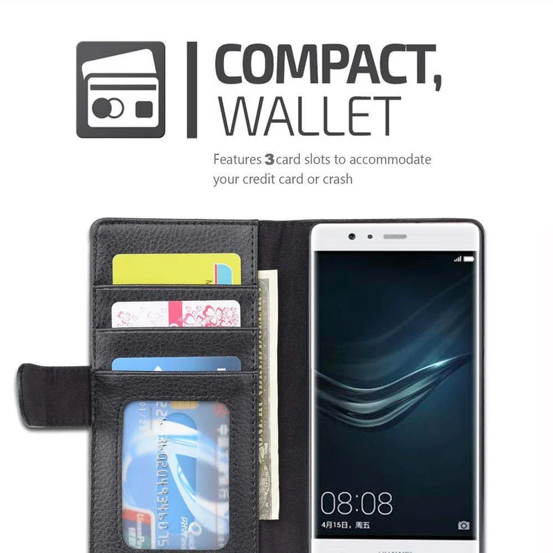 Cadorabo Hülle kompatibel mit Huawei P10 LITE Schutzhülle mit Magnetverschluss und 3 Kartenfächern